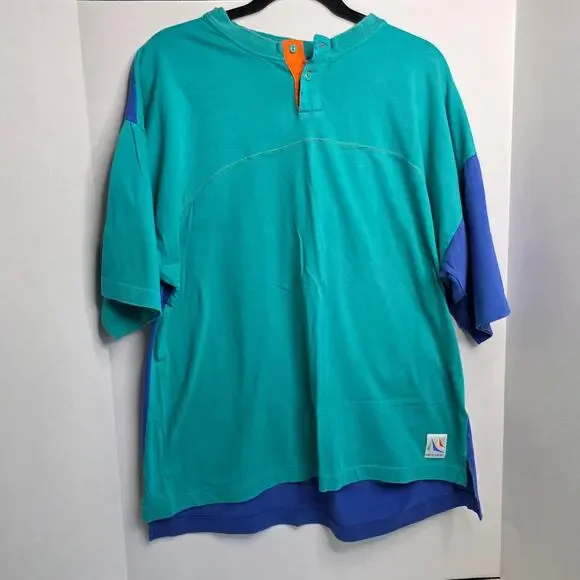 Pierre Cardin, Multi Color Blue and Teal quarter Button Down Shirt, L Men's - Picture 1 of 7